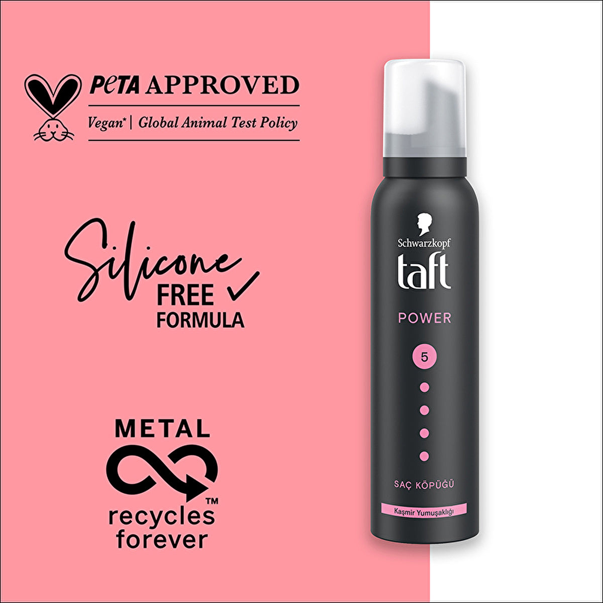 Taft Power Cashmere Hair Mousse 150ml - Mega Strong Hold | Soft Finish