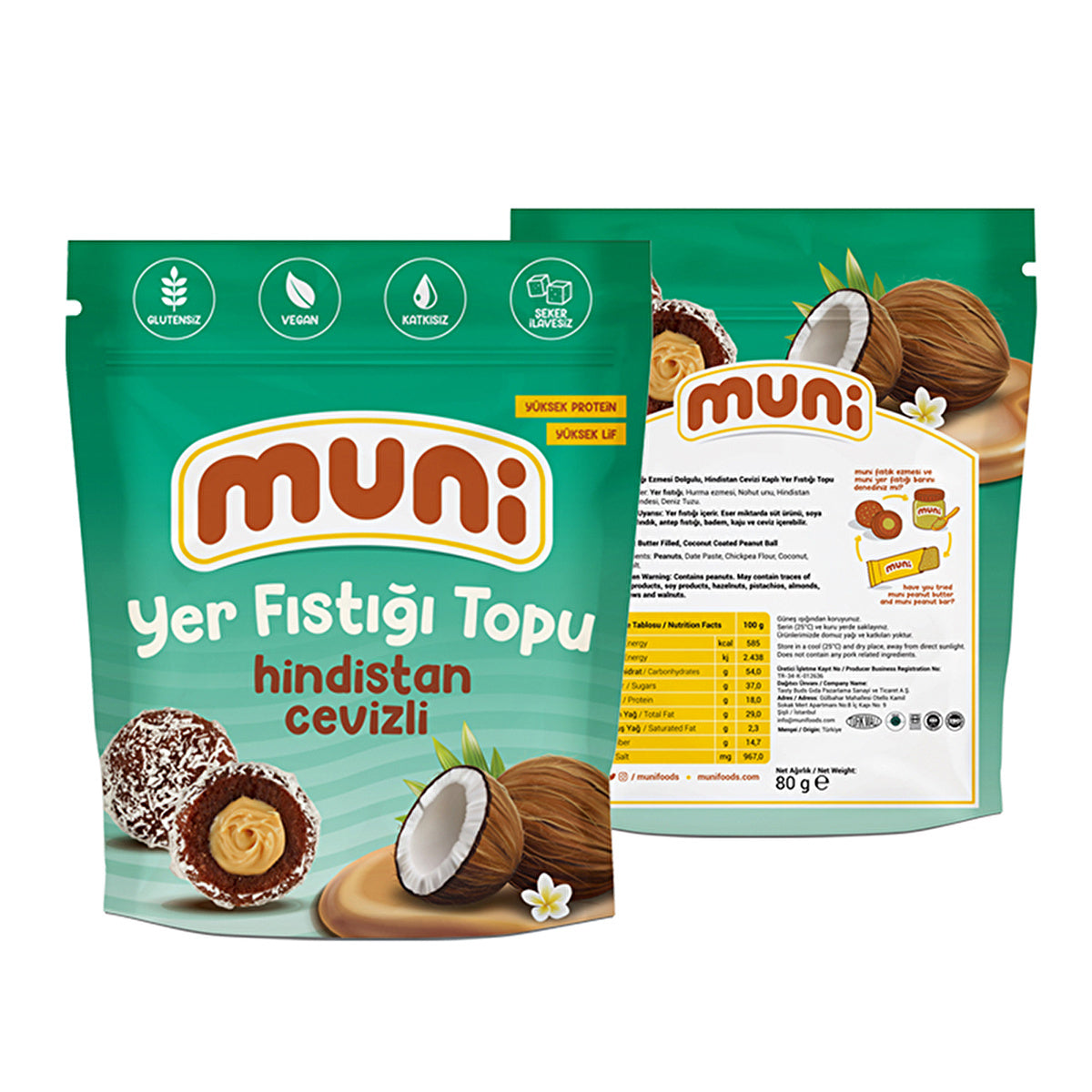 Muni Coconut Peanut Balls 80G - Vegan & Gluten-Free Snack