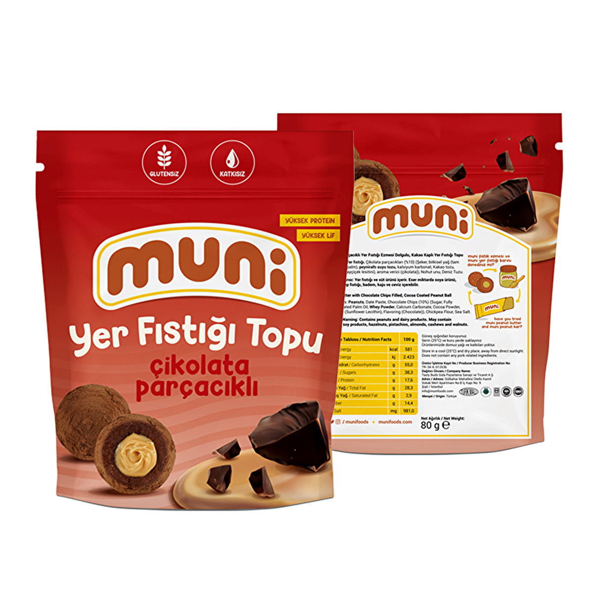 Muni Chocolate Peanut Butter Balls 80g - Gluten-Free Snack - Image #1