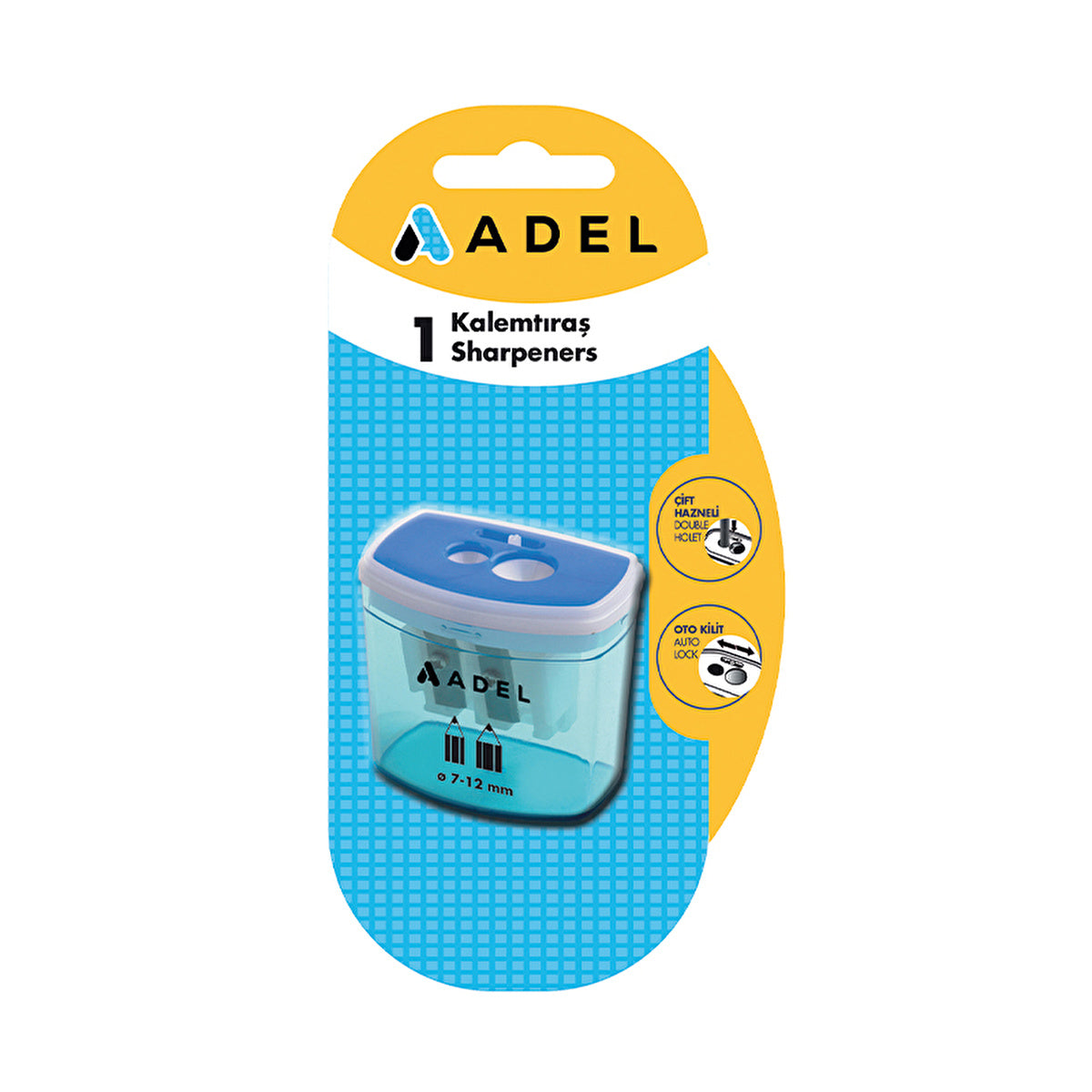 Adel Blister 685 Autolock Pencil Sharpener - Dual Blade Design | 7mm/12mm - Image #1