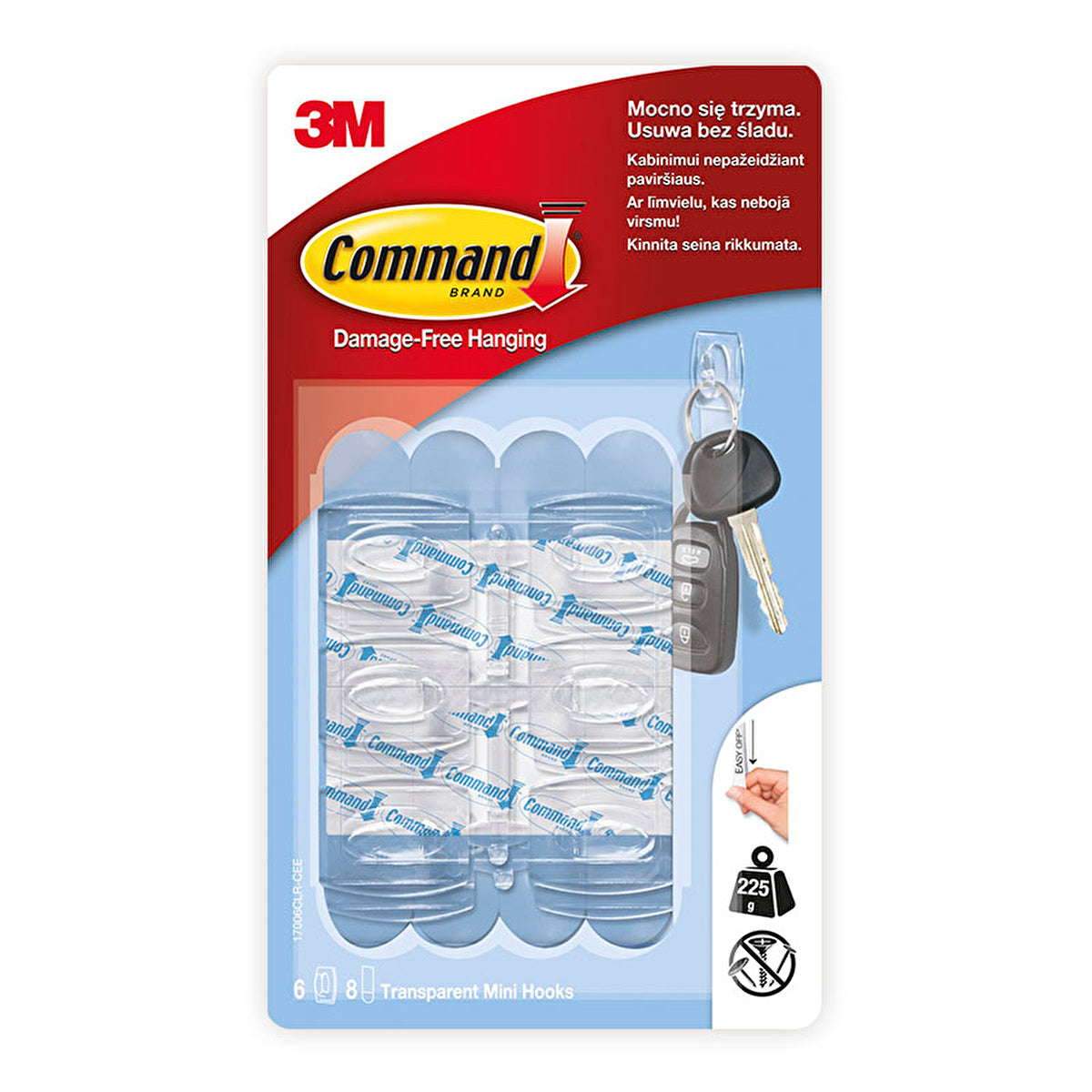 Command Mini Clear Hanger 17006CLR-CEE - Damage-Free Adhesive | 6 Hooks