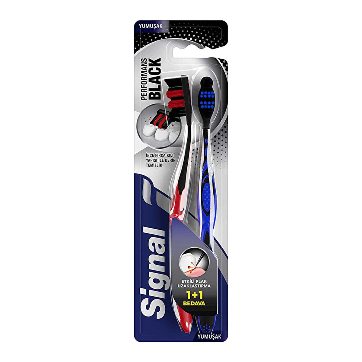 Signal Performance Black Toothbrush - Soft Bristles 1+1 | Effective Cleaning