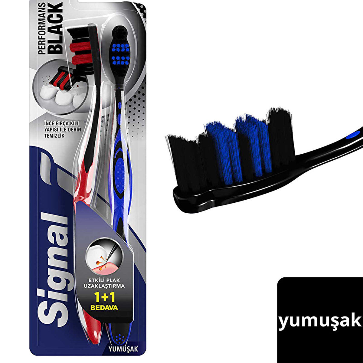 Signal Performance Black Toothbrush - Soft Bristles 1+1 | Effective Cleaning