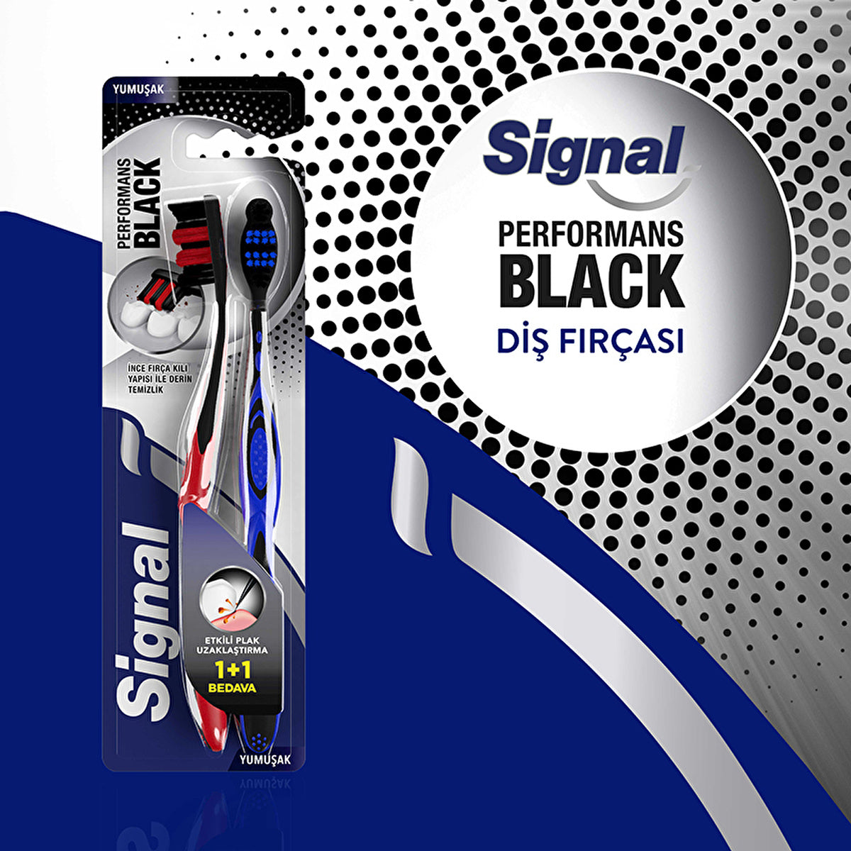 Signal Performance Black Toothbrush - Soft Bristles 1+1 | Effective Cleaning