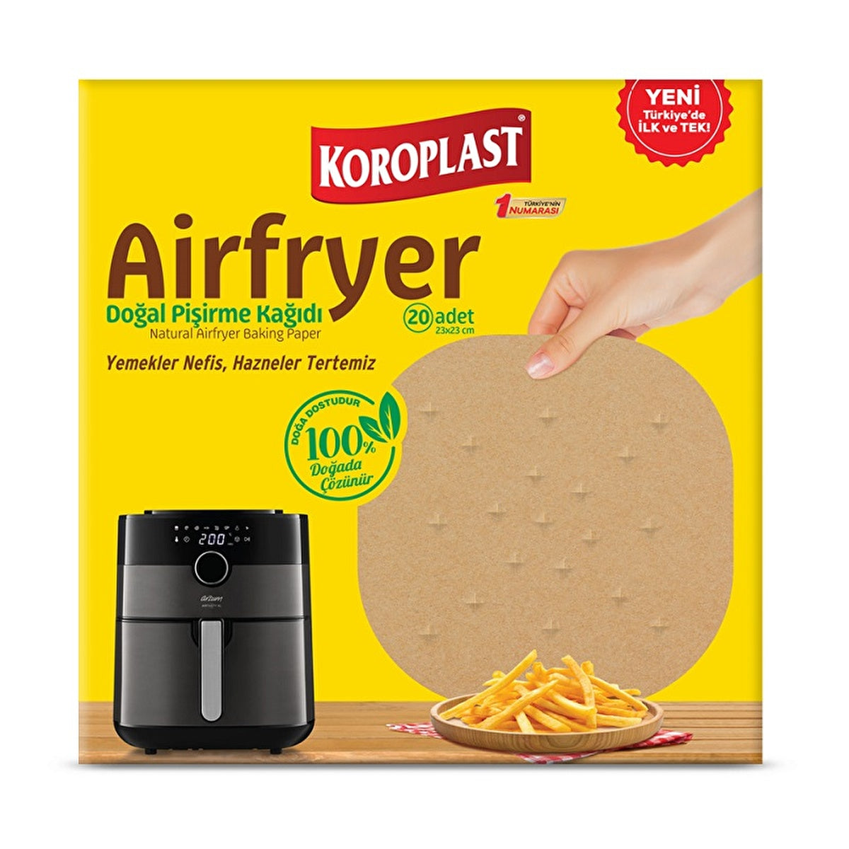 Koroplast Airfryer Natural Cooking Paper - 20 Sheets | 9x9 Inches