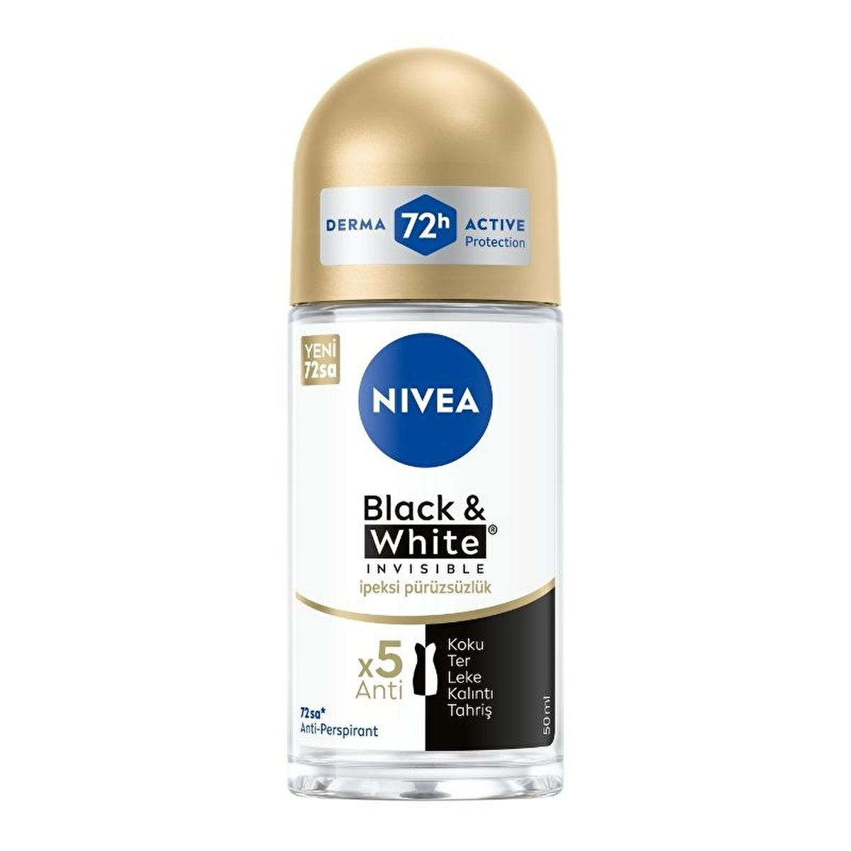 Nivea Women's Roll-On Deodorant Black & White Invisible 50ml | Anti-Stain