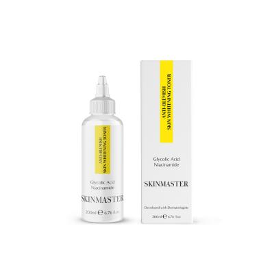 skinmaster anti-blemish skin whitening toner 200 ml, bottle of skinmaster anti-blemish toner Skinmaster Anti-Blemish Skin Whitening Toner - 200 ml Skinmaster Anti-Blemish Toner - Skin Whitening | 200 ml skinmaster, blemish-toner, skin-whitening, toner, niacinamide, glycolic-acid, anti-blemish, facial-care, women-skincare, ai-generated