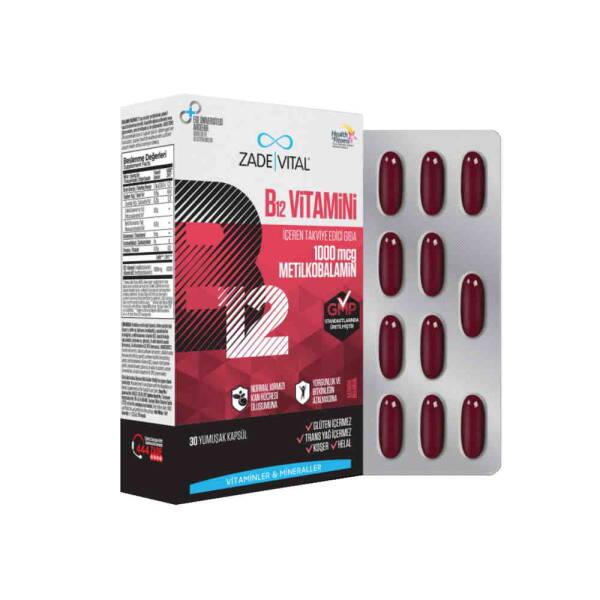 Zade Vital Vitamin B12 Supplement - 30 Capsules, 1000mcg per Capsule, Energy Support for Adults and Children over 11 Zade Vital Vitamin B12 Supplement - 1000mcg, 30 Capsules Vitamin B12 supplement, Dietary supplement, Health and wellness, Vegan and vegetarian supplements, Energy support, Vitamin B12 deficiency, Adults and children over 11, Low fat, Low calorie, Dietary support, Wellness products, Health supplements
