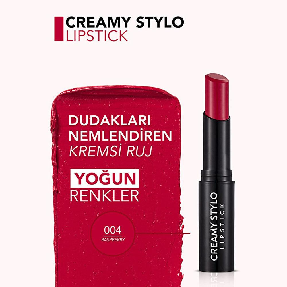 Flormar Creamy Stylo Lipstick - Moisturizing, High Pigment, Semi-Glossy Finish - 004 Raspberry Flormar Creamy Stylo Lipstick - Moisturizing & High Pigment Flormar Creamy Stylo Lipstick, Moisturizing lipstick, Creamy lipstick, Semi-glossy lipstick, High pigment lipstick, Easy apply lipstick, Lip care, Makeup, Beauty products, Cosmetics, Lipstick, Flormar, Raspberry lipstick, 004 Raspberry