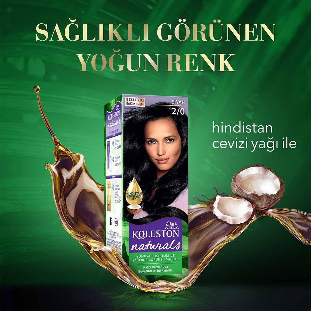 Wella Koleston Naturals 2/0 Intense Black Hair Dye: Long Lasting Color & Perfect Grey Coverage with Coconut Oil Wella Koleston Black Hair Dye: Grey Coverage & Coconut Oil black hair dye, hair color, grey coverage hair dye, long lasting hair color, Wella Koleston Naturals, at home hair dye, hair dye with coconut oil, permanent hair dye, hair color for grey hair, hair dye, hair coloring, grey hair solution, coconut oil hair treatment, at-home color, beauty, personal care, intense black, hair care, grey covera