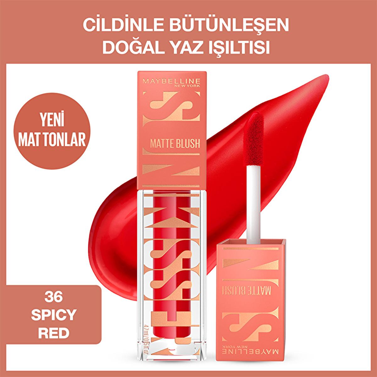 Maybelline Sunkisser Hazy Matte Liquid Blush - Spicy Red: Natural Matte Summer Glow, Long Lasting, Vitamin E, Easy Blend Maybelline Sunkisser Liquid Blush: Natural Matte Glow & Long Lasting liquid blush, matte blush, long lasting blush, natural blush, vitamin e blush, Maybelline blush, hazy matte blush, red liquid blush, easy to blend blush, summer glow blush, blush, matte finish, vitamin E, blendable, curved applicator, lightweight, natural look, long-wearing, makeup, cosmetics, beauty, Spicy Red, easy app