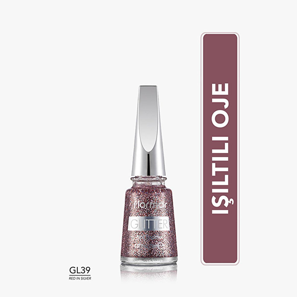 Flormar Glitter Yarı Saydam Simli Oje GL39 Red In Silver - Long Lasting Semi-Transparent Nail Polish - view 2
