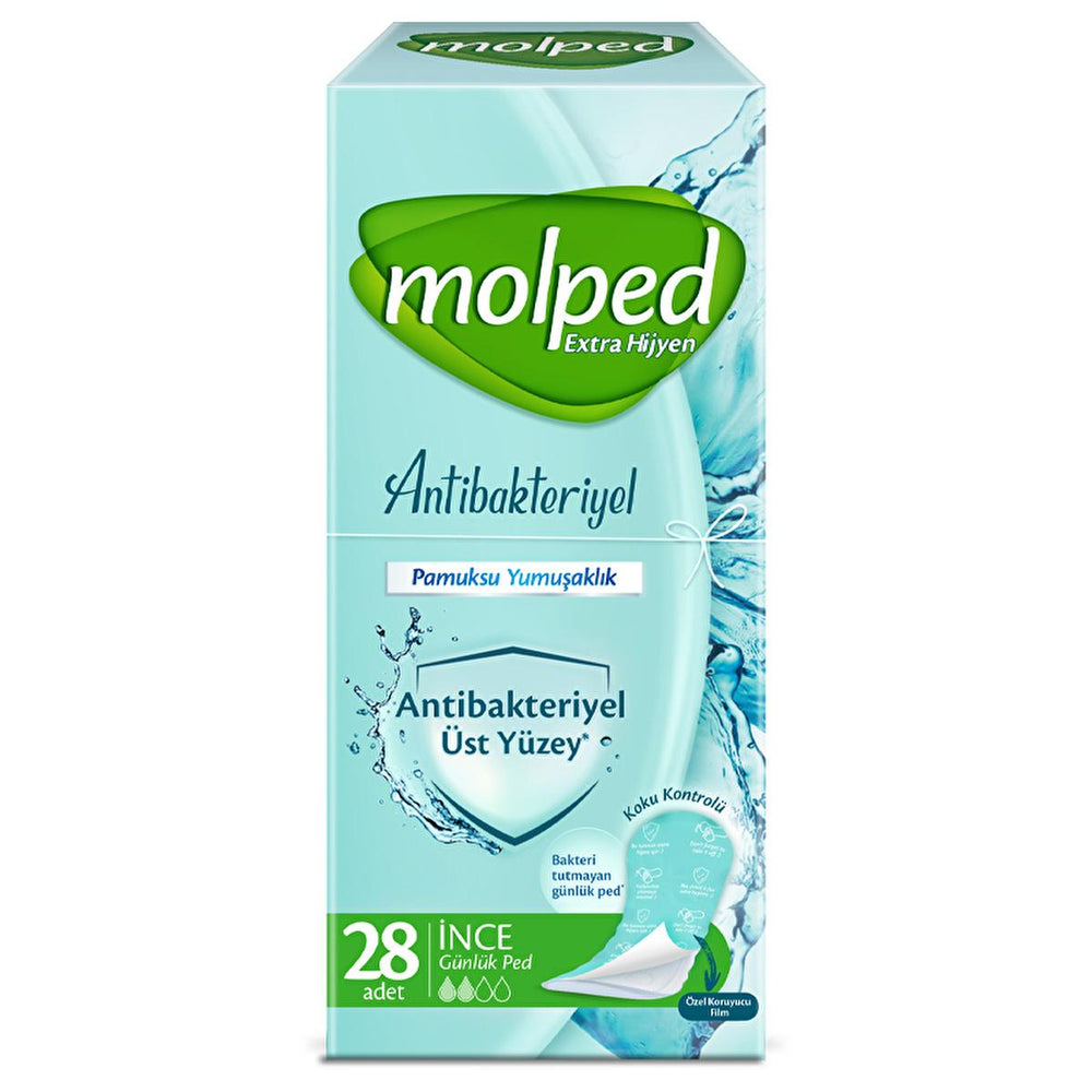 Molped Antibacterial Daily Sanitary Pads - Thin, Odor Control, 28 Count - Women's Hygiene Products - Hygiene Products