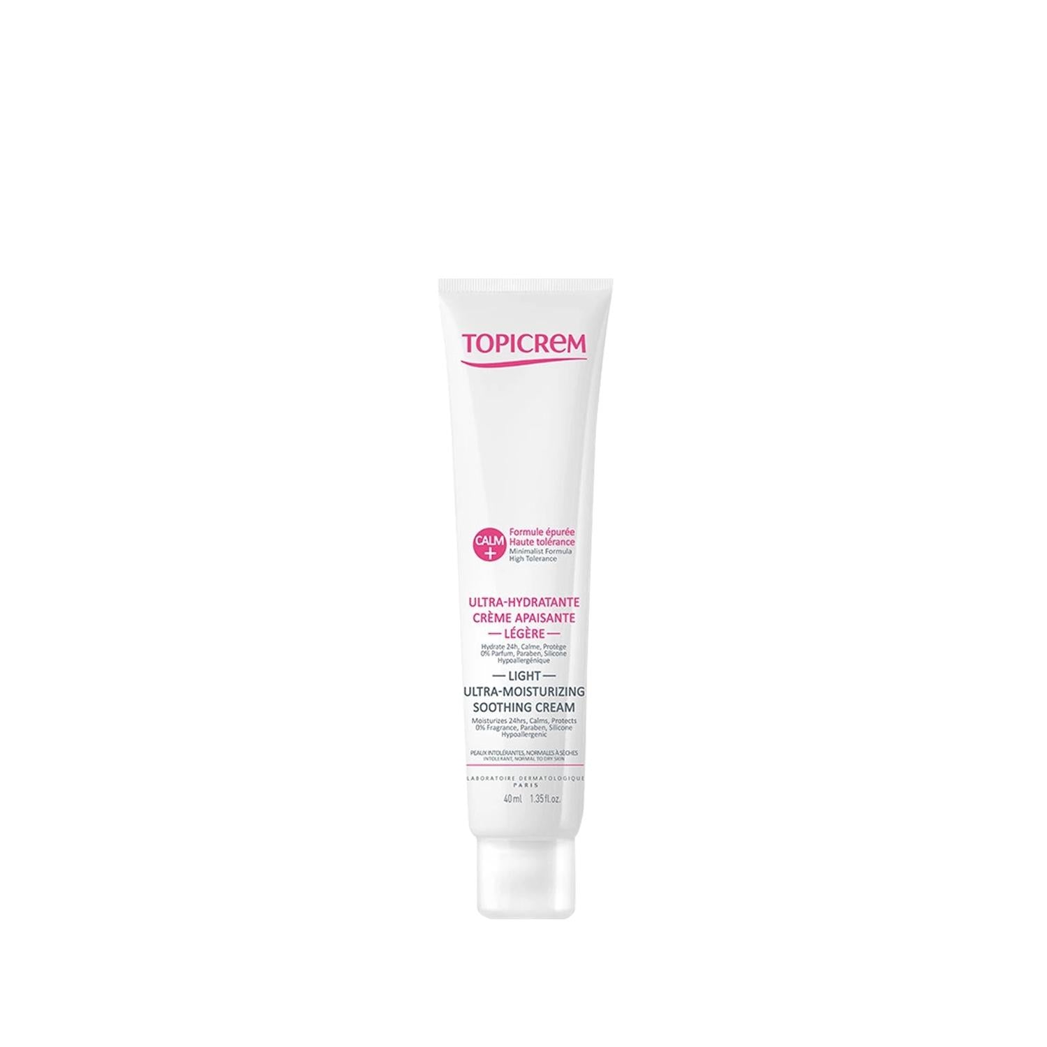 Topicrem Calm+ Ultra Moisturizing Soothing Cream: Lightweight Relief for Sensitive Skin | Dermatologically Tested, Hydrating, Calming - 40ml Topicrem Calm+ Cream: Soothe & Hydrate Sensitive Skin moisturizing cream, soothing cream, sensitive skin cream, light moisturizer, calming cream, Topicrem Calm+, ultra moisturizing cream, dermatological cream, sensitive skin, gentle skincare, lightweight hydration, dry skin relief, redness reduction, non-greasy, travel size, facial cream, skin irritation, skin inflamma