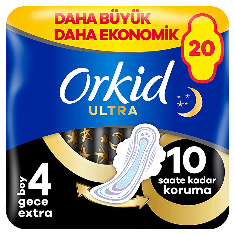 Orkid Ultra Gece Ekstra Overnight Hygienic Pads for Women - Extra Absorbency, 20 Count - Hygiene Products