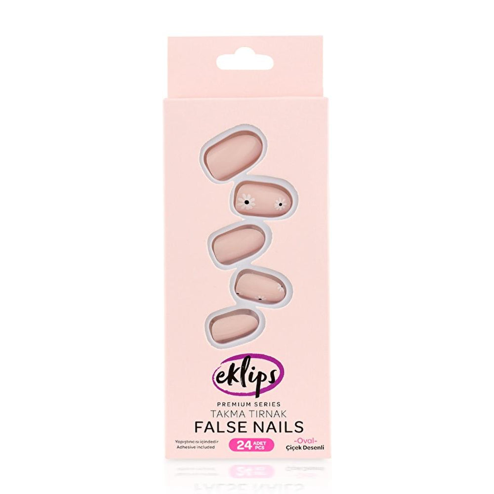 Eklips Floral Oval False Nails with Easy Application, 24 Pieces
