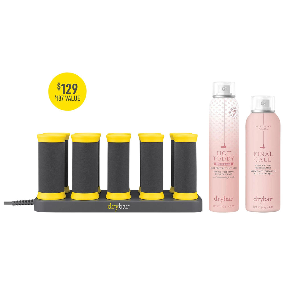 Hot Toddy: Voluminous Curls & Heat Protection Hair Styling Set – Hot Hair Rollers, Frizz Control, Sulfate & Paraben Free Hot Toddy Hair Styling Set: Curls, Heat Protection & Frizz Control hair styling set, heat protectant spray, hot hair rollers, frizz control mist, voluminous curls, heat protection for hair, sulfate free hair products, paraben free hair products, cruelty free hair styling, at home blowout kit, hair styling, heat protectant, hot rollers, frizz control, volume, heat protection, sulfate free,