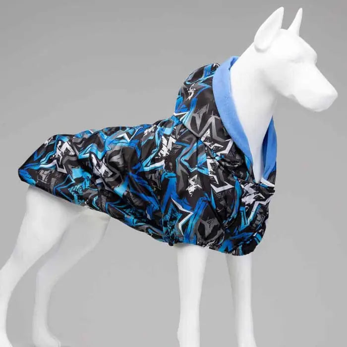 Lindo Blue Star Waterproof Fleece-Lined Dog Raincoat