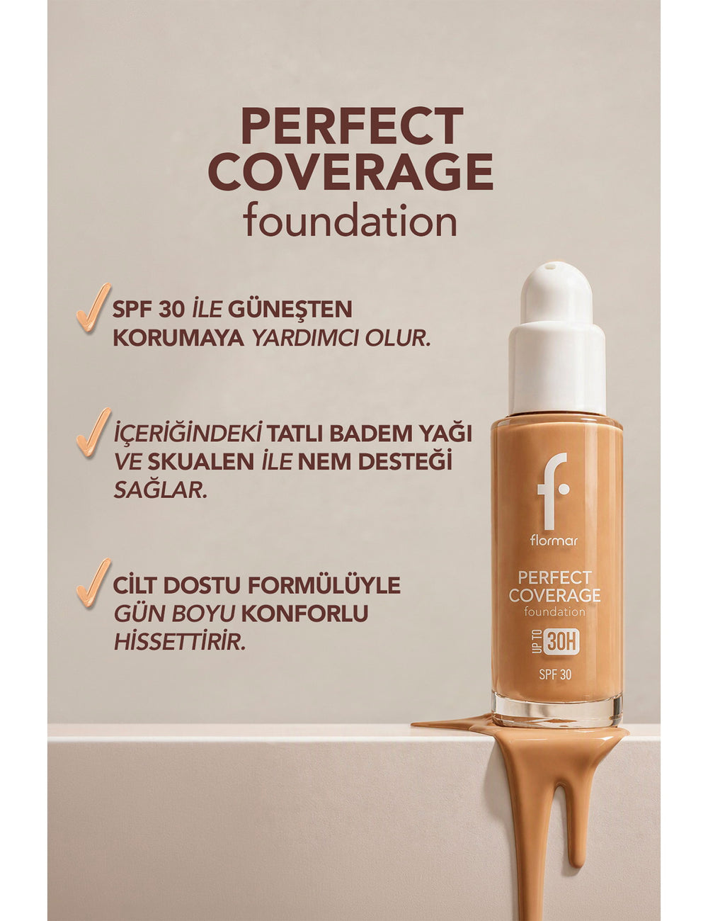 Flormar Perfect Coverage High Pigment SPF30 Foundation 30ml