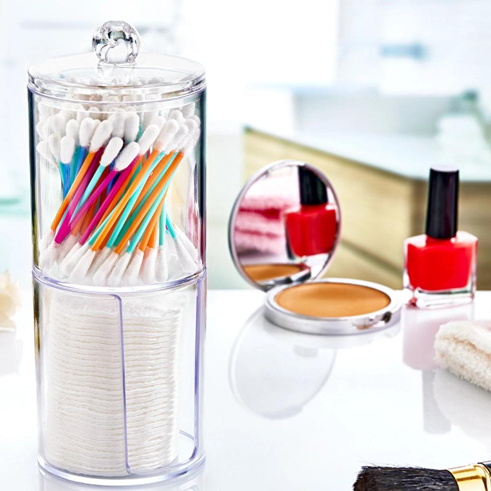 Eklips Two-Tier Cotton Pad Holder Clear Vanity Organizer