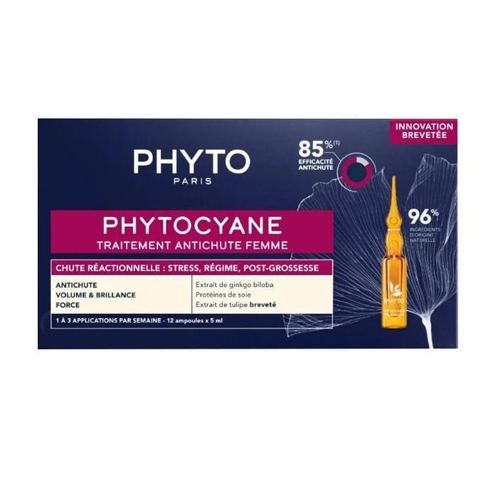 phyto phytocyane hair loss treatment ampoules, phyto phytocyane packaging, application of phytocyane treatment Phyto Phytocyane Hair Loss Treatment - 5ml x 12 Ampoules Phyto Phytocyane Hair Loss Treatment for Women phyto, hair-loss-treatment, womens-health, hair-care, ampoules, natural-ingredients, ginkgo-biloba, silk-proteins, ai-generated, tulip-extract