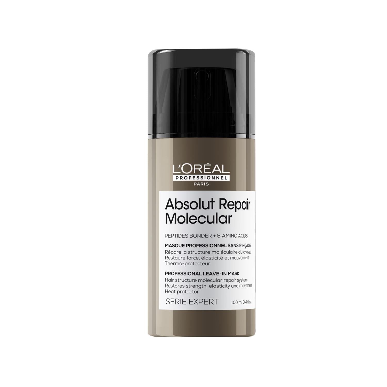 L&#39;Oreal Professionnel Absolut Repair Molecular Leave-In Hair Mask: Intense Damaged Hair Treatment, Non-Rinse Repair for Split Ends, Salon Quality 100ml L&#39;Oreal Absolut Repair: Leave-In Mask for Damaged Hair Loreal Absolut Repair Molecular, leave-in hair mask, damaged hair treatment, hair repair mask, Loreal Serie Expert, non-rinse hair mask, split ends treatment, hair mask, leave in conditioner, damaged hair, dry hair, brittle hair, hair breakage, split ends, hair repair, professional hair care, salon quali