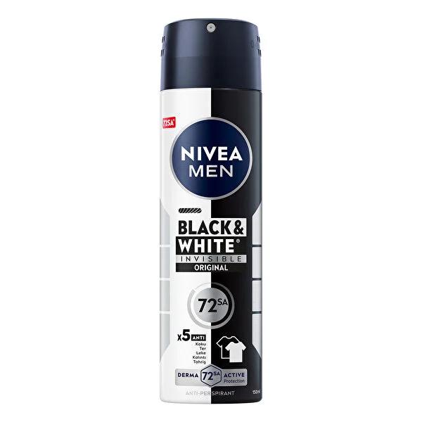 Nivea Men Erkek Sprey Deodorant Black&White Invisible Original 150ml - Long Lasting Anti-Perspirant Men's Deodorant Spray Nivea Men Deodorant Spray - 72hr Anti-Perspirant Protection men's deodorant spray, anti-perspirant deodorant, invisible deodorant, Nivea Men, long-lasting deodorant, men's grooming, personal care, black and white deodorant, stain-free clothing, derma active protection, X5 anti formula, sensitive skin friendly, active lifestyle, workout essentials, daily hygiene