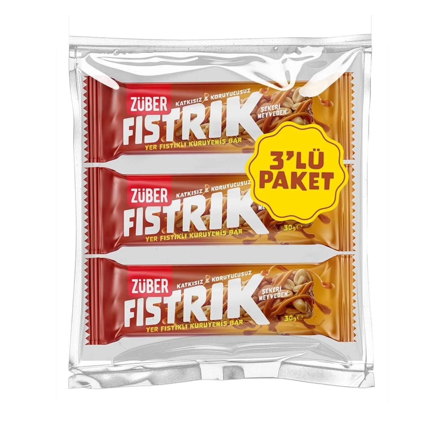 Zuber Fistirik Peanut Butter Snack Squeeze Pack 3 x 30g