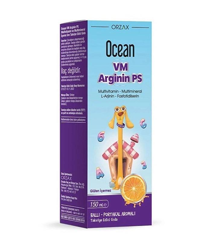 Ocean VM Arginin PS 150 ML Dietary Supplement - Multivitamin for Health and Wellness Ocean VM Arginin PS 150 ML Multivitamin Supplement dietary supplement, multivitamin, vitamins and minerals, nutritional support, health and wellness, L-Arginine, Phosphatidylserine, Vitamin C, Vitamin E, B vitamins, Zinc, Selenium, family health, immune system support, energy production