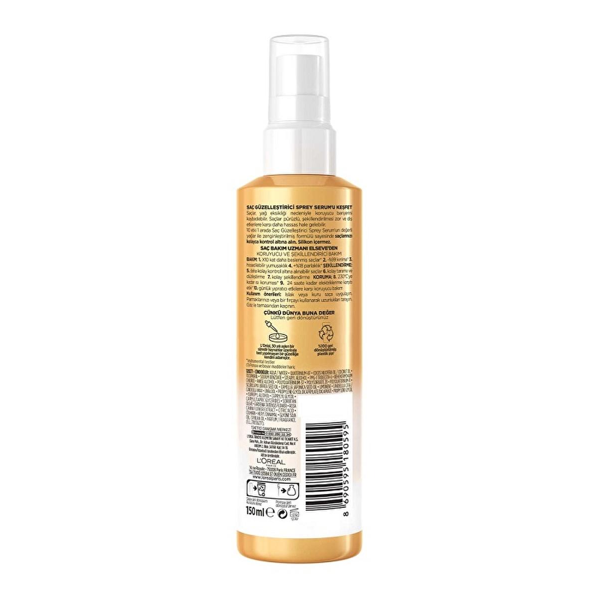 Loreal Paris Elseve: 10-in-1 Hair Beautifying Spray Serum - Heat Protection, Anti-Frizz, Damage Repair, Nourishing, Silicone-Free - For Soft, Shiny Hair Loreal Elseve 10-in-1 Hair Serum - Heat Protection &amp; Shine hair beautifying spray serum, 10-in-1 hair treatment, heat protection hair spray, anti-frizz hair serum, hair breakage treatment, nourishing hair spray, silicone-free hair serum, Loreal Elseve hair care, damage repair hair spray, hair shine spray, hair serum, hair spray, hair treatment, heat protect