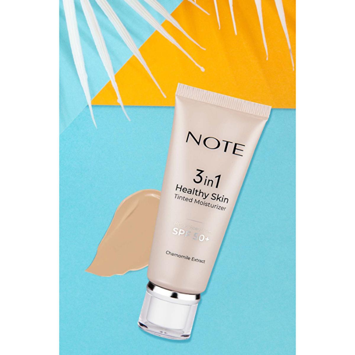 NOTE Cosmetics 3 In 1 Healthy Skin Tinted Moisturizer: SPF 50, Lightweight, Evens Skin Tone &amp; Protects NOTE Cosmetics Tinted Moisturizer SPF 50 - Healthy, Radiant Skin tinted moisturizer, SPF 50 moisturizer, healthy skin moisturizer, lightweight tinted moisturizer, chamomile extract moisturizer, 3 in 1 moisturizer, sun protection moisturizer, moisturizer, SPF 50, sunscreen, chamomile extract, lightweight, skin tone evening, natural look, skincare, sun protection, UVA protection, UVB protection, anti-aging, 
