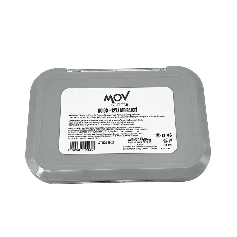 Mov Glitter 12-Color Eyeshadow Palette No: 03