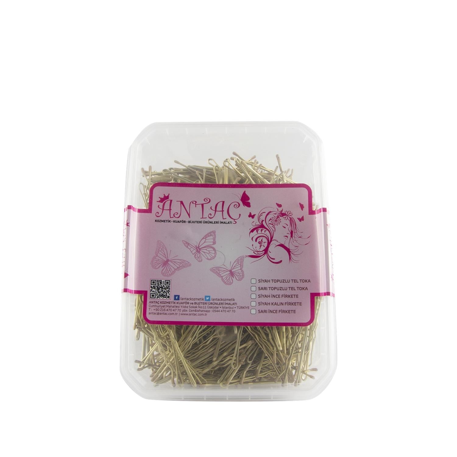 Antaç Thick Yellow Wire Hair Bobby Pins with Knob - Bulk Pack of 500g - Hair Styling Tools for Long Hair Antaç Yellow Hair Bobby Pins - Bulk 500g hair bobby pins, yellow hair pins, bulk hair accessories, hair styling tools, metal hair clips, hair accessories, long hair solutions, salon professionals, hair styling products, durable hair pins, affordable hair accessories