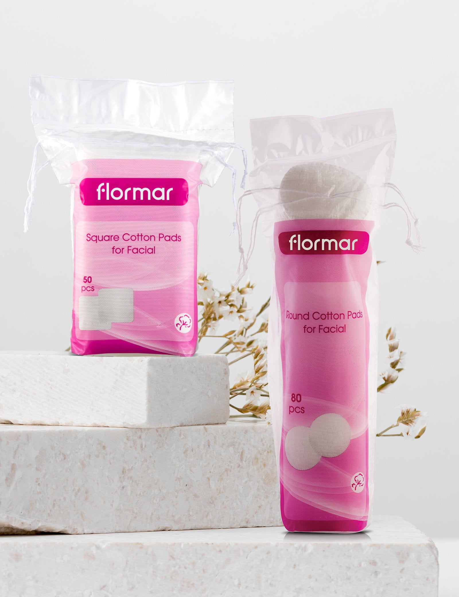 Flormar Double-Sided Soft Square Cotton Pads 50 Count