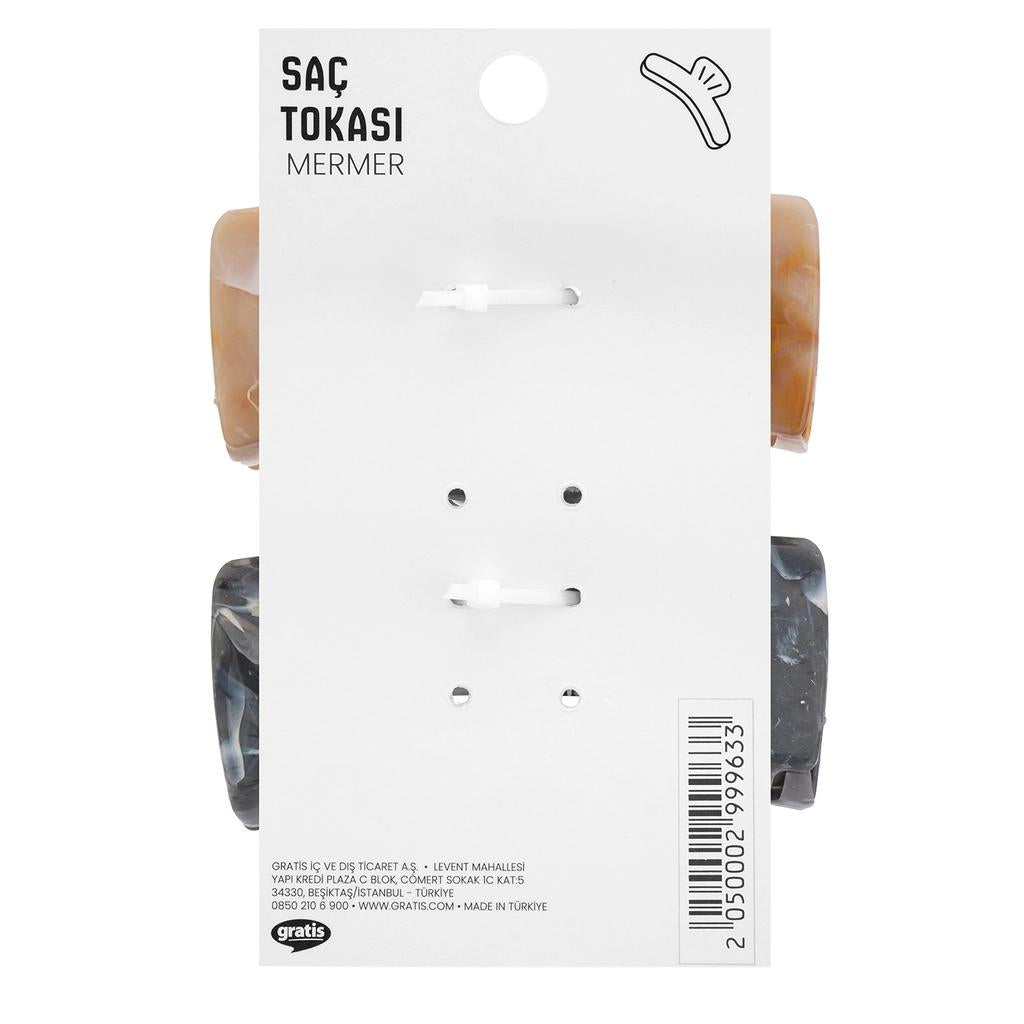Eklips Marble Rectangular Hair Clips Set - Cream &amp; Grey 2-Pack