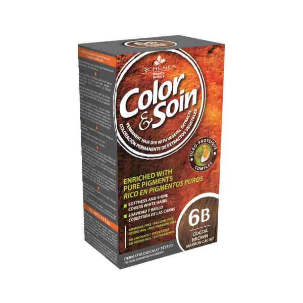 Color&Soin Natural Hair Dye - 6B Cocoa Brown, Ammonia-Free, Paraben-Free, Silicone-Free Hair Color with Herbal - Hair Dye