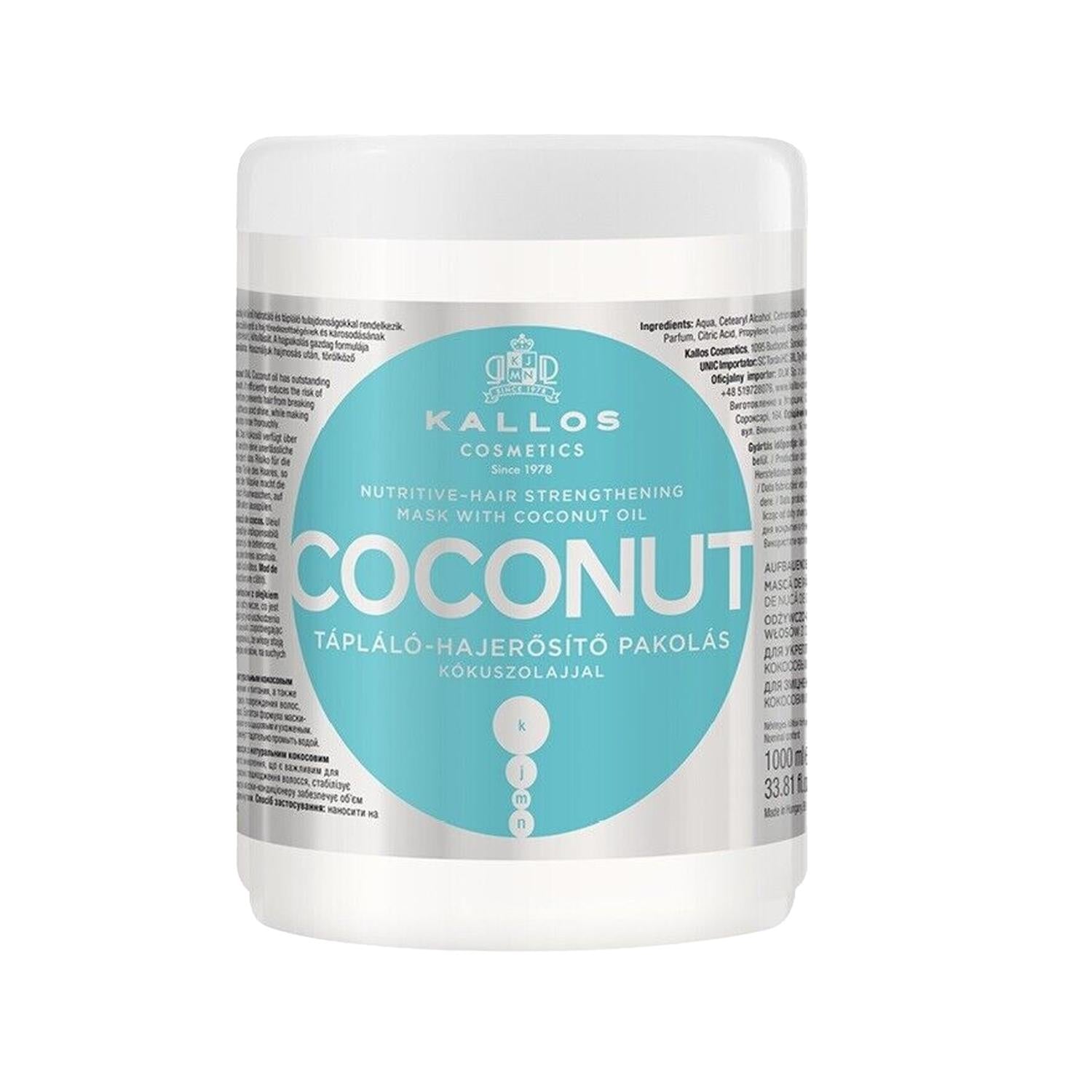 Kallos Cosmetics Coconut Hair Care Mask - Nourishing and Strengthening Treatment, 1000 ml Large Capacity Kallos Coconut Hair Mask - Nourishing & Strengthening coconut hair mask, nourishing hair care, Kallos Cosmetics, hair strengthening treatment, large capacity hair mask, hair repair, hair nourishment, coconut hair care, hair care routine, hair treatment, dry hair solution, damaged hair repair