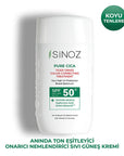 Sinoz Cica Tiger Grass Tinted Sunscreen SPF50+: Color Correcting, Redness Reducing Mineral Sunscreen with Hyaluronic Acid - Evens Skin Tone Sinoz Cica Tinted SPF50: Color Correcting, Redness Reducing tinted sunscreen, color correcting sunscreen, Cica sunscreen, tiger grass sunscreen, mineral sunscreen SPF50, redness reducing sunscreen, sunscreen for sensitive skin, tone evening sunscreen, Centella Asiatica sunscreen, hyaluronic acid sunscreen, SPF50, broad spectrum, redness, uneven skin tone, sensitive skin