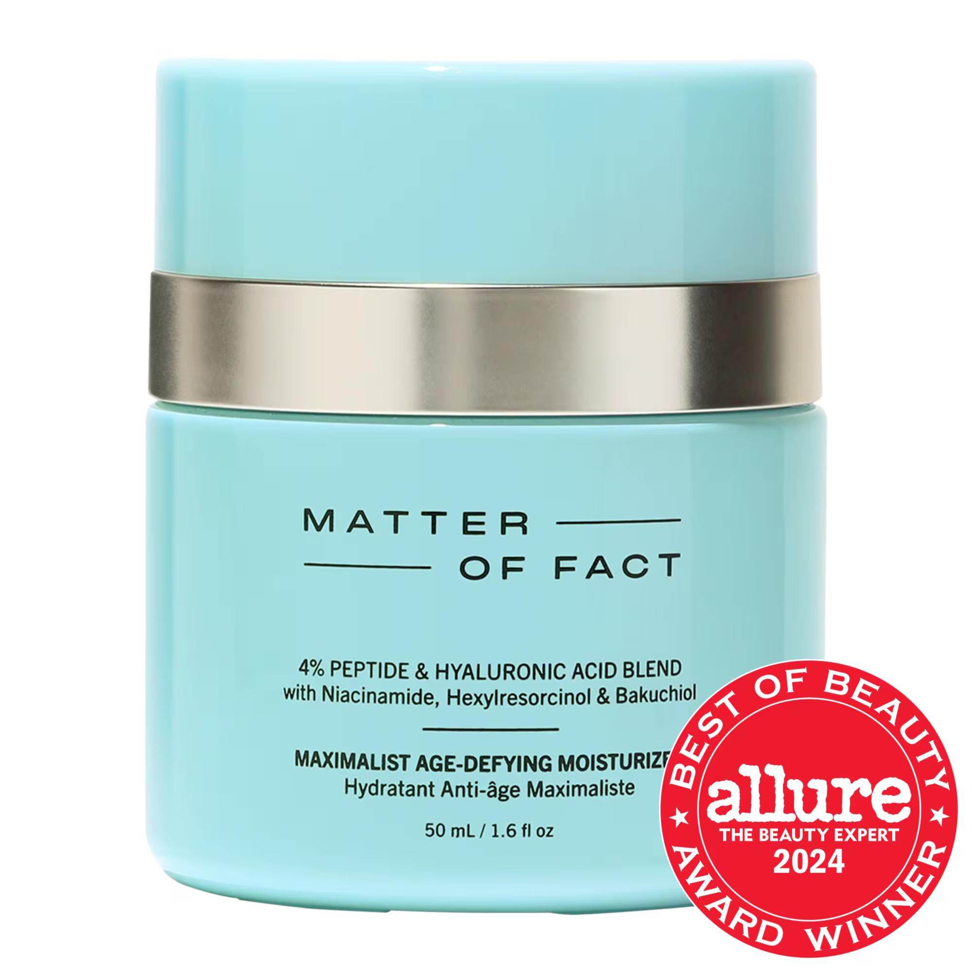MATTER OF FACT Maximalist Age-Defying Facial Moisturizer: 4% Peptide & Hyaluronic Acid Blend for Fine Lines, Wrinkles & Intense Skin Hydration Age-Defying Moisturizer: Peptide & Hyaluronic Acid for Fine Lines age-defying moisturizer, peptide moisturizer, hyaluronic acid moisturizer, anti-wrinkle cream, skin hydration cream, face moisturizer for fine lines, cruelty-free moisturizer, niacinamide moisturizer, best moisturizer for aging skin, evening skin tone moisturizer, Facial Moisturizer, anti-aging skincar