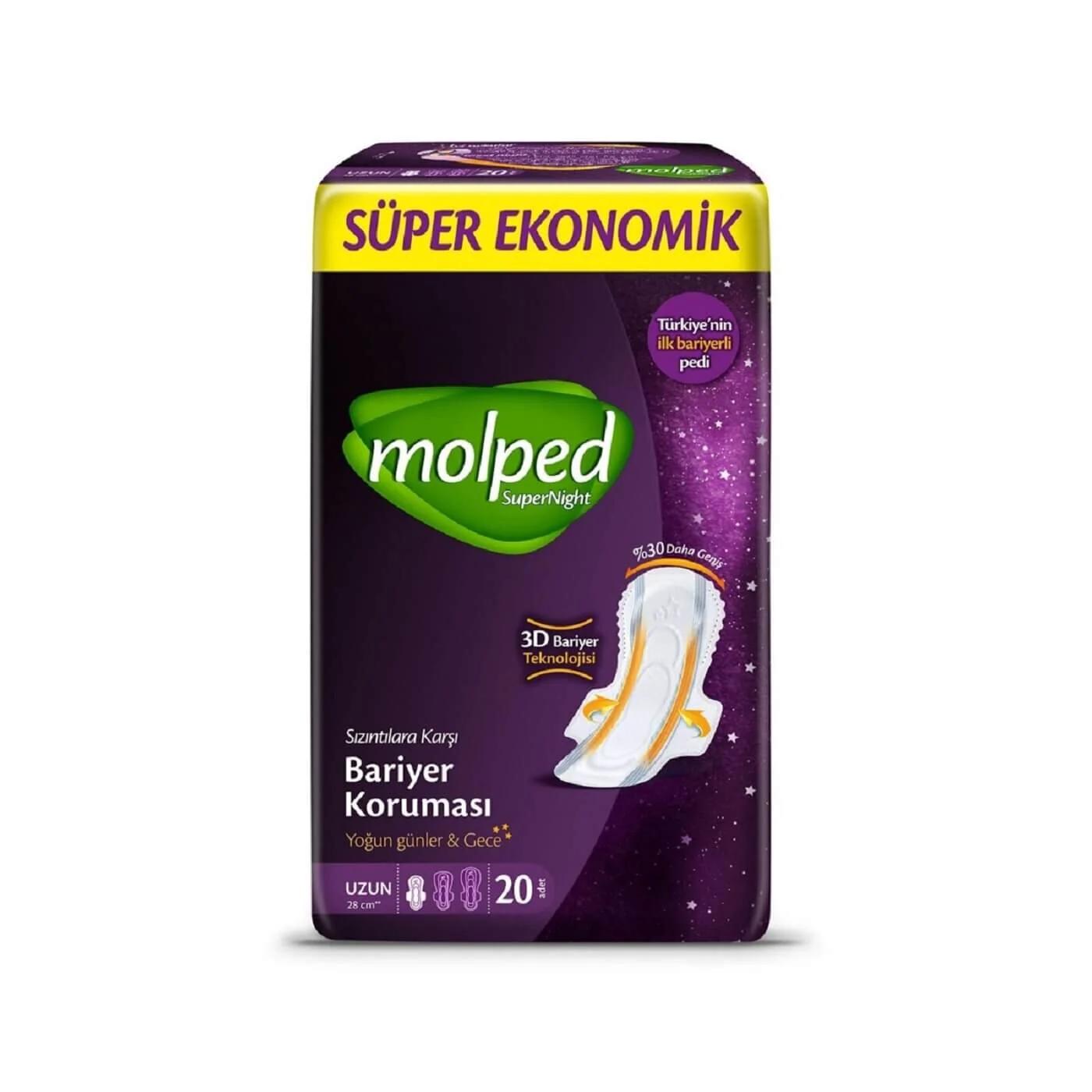Molped Supernight Long Sanitary Pads for Night Protection 20 Count
