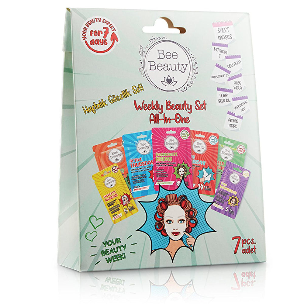 Bee Beauty 7-Day Skincare Mask Set for Face, Hands, and Feet - Comprehensive Facial and Body Care Routine Bee Beauty 7-Day Skincare Mask Set - Face, Hands, Feet skincare mask set, facial care routine, body care masks, natural skincare products, weekly skincare regimen, face masks, hand masks, foot masks, hyaluronic acid, vitamin E, collagen, aloe vera, skincare routine, beauty products, self-care, pampering, glowing skin, radiant complexion
