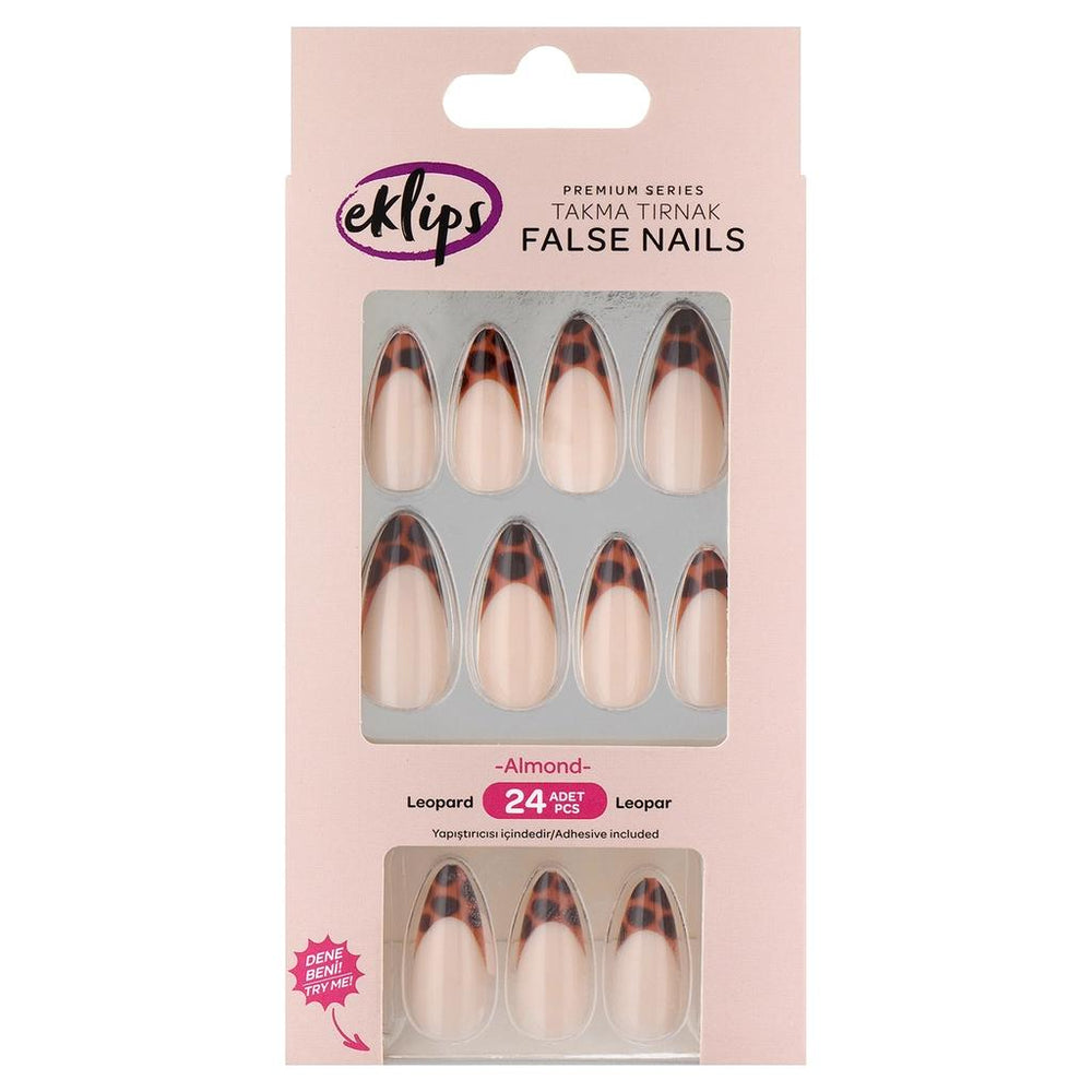 Eklips Leopard French Almond Artificial Nails 24 Count