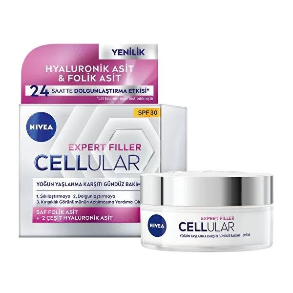 Nivea Anti-Aging Day Cream with SPF30, Hyaluronic Acid & Folic Acid - 24 Hour Hydration & Plumping Effect Nivea Anti-Aging Day Cream with SPF30 & Hyaluronic Acid anti-aging day cream, Nivea Cellular Expert Filler, SPF30 day cream, hyaluronic acid face cream, anti-wrinkle cream, folic acid skincare, moisturizing day cream, anti-aging skincare, skincare with SPF, youthful skin, radiant skin, smooth skin, fine lines reduction, wrinkle reduction, long-lasting hydration, skin renewal, UV protection, daytime mois