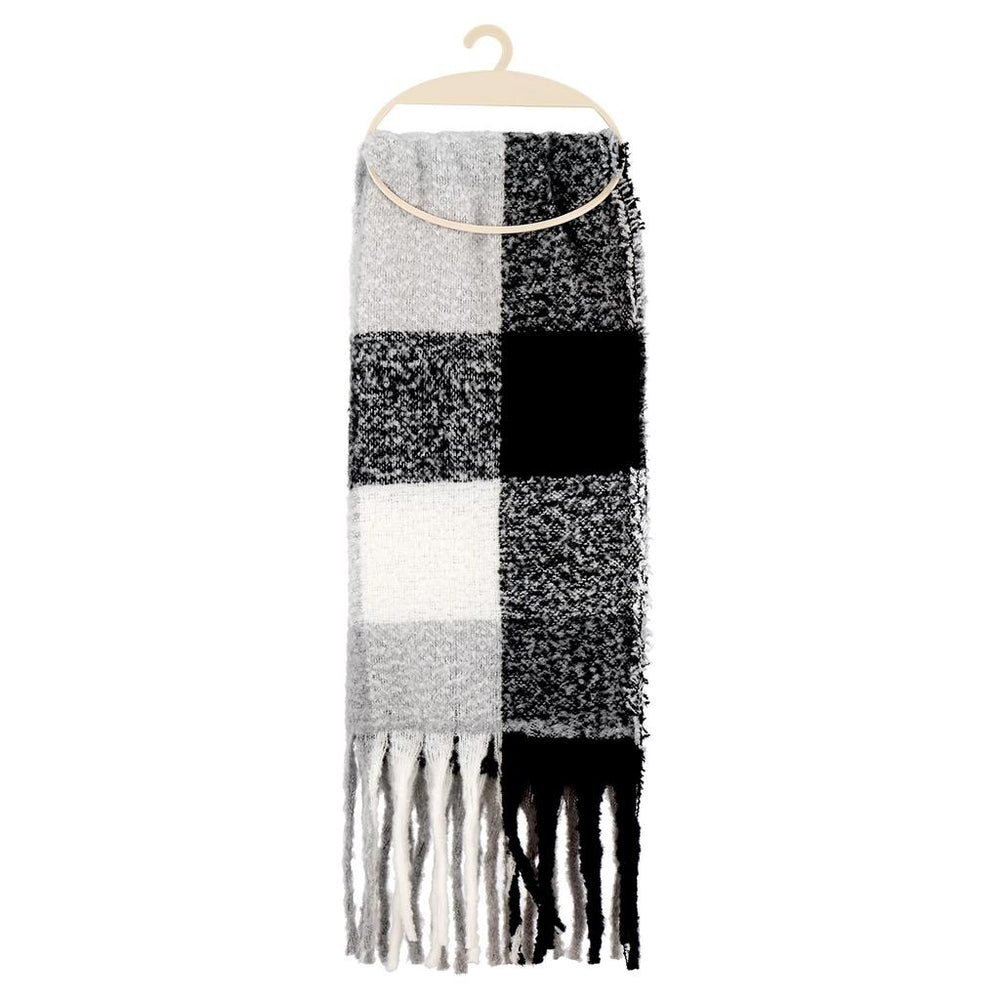 Eklips Black Grey Cream Plaid Scarf Cozy Winter Wrap