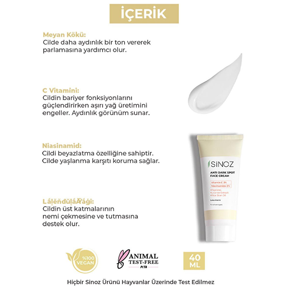Sinoz: Advanced Skin Lightening Cream - Vitamin C & Niacinamide Dark Spot Corrector, Blemish Removal Skin Tone Evening, Radiant Complexion, 1.35 fl oz Sinoz Skin Lightening Cream - Dark Spot Corrector, Radiant Skin Sinoz Leke Kremi, skin lightening cream, blemish removal cream, skin tone evening cream, Vitamin C cream for dark spots, Niacinamide cream for hyperpigmentation, anti-blemish cream, skin brightening cream, dark spot corrector, dark spot removal, hyperpigmentation treatment, even skin tone, radian