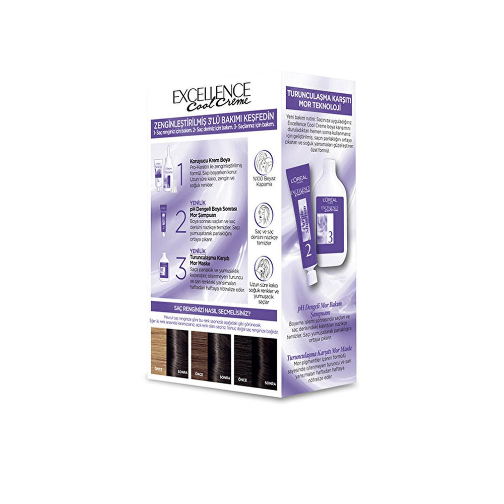L'Oreal Paris Excellence Cool Creme 3.11: Cool Dark Brown Hair Dye, Anti-Brass, 100% Gray Coverage - At Home Hair Color L'Oreal Cool Dark Brown Hair Dye: Anti-Brass, Gray Coverage hair dye, cool dark brown hair dye, anti-brass hair color, gray coverage hair dye, at home hair color, purple shampoo for colored hair, purple mask for brassiness, Loreal Excellence hair dye, cool creme hair dye, dark ash brown hair dye, hair color, cool tone, brassiness, gray coverage, pro-keratin, purple shampoo, purple mask, ho