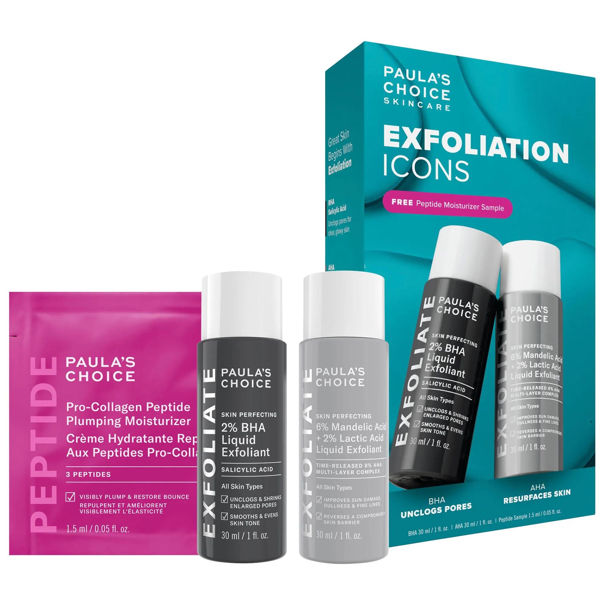 Exfoliation Icons: Brighten Skin & Minimize Pores with BHA, Mandelic & Lactic Acid Facial Exfoliant Kit - Vegan & Cruelty-Free Exfoliation Kit: BHA, Mandelic & Lactic Acid - Brighten Skin facial exfoliant kit, BHA exfoliant, mandelic acid peel, lactic acid exfoliant, pore minimizing serum, skin brightening treatment, vegan skincare, cruelty-free exfoliant, exfoliating toner, chemical exfoliant, acne treatment, blackhead removal, skin resurfacing, even skin tone, smooth skin texture, oily skin, combination s