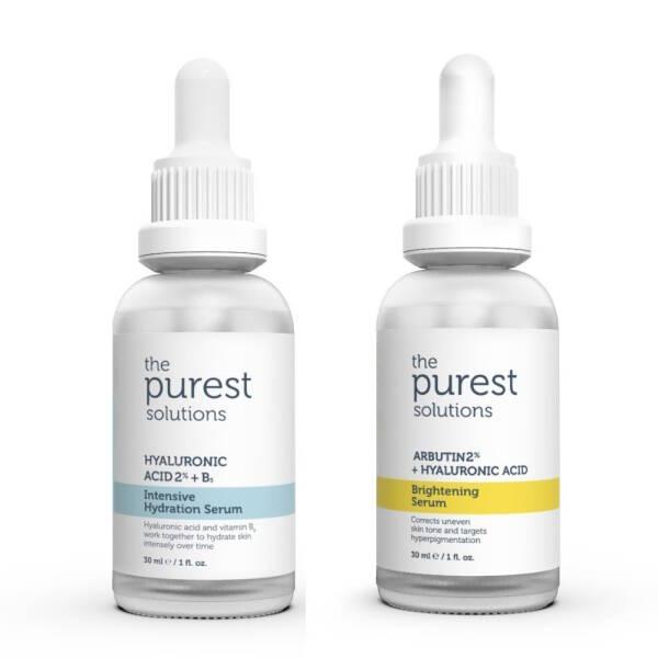 The Purest Solutions Skincare Set - Hydrating & Brightening Serum Duo with Hyaluronic Acid & Arbutin - Face Serum