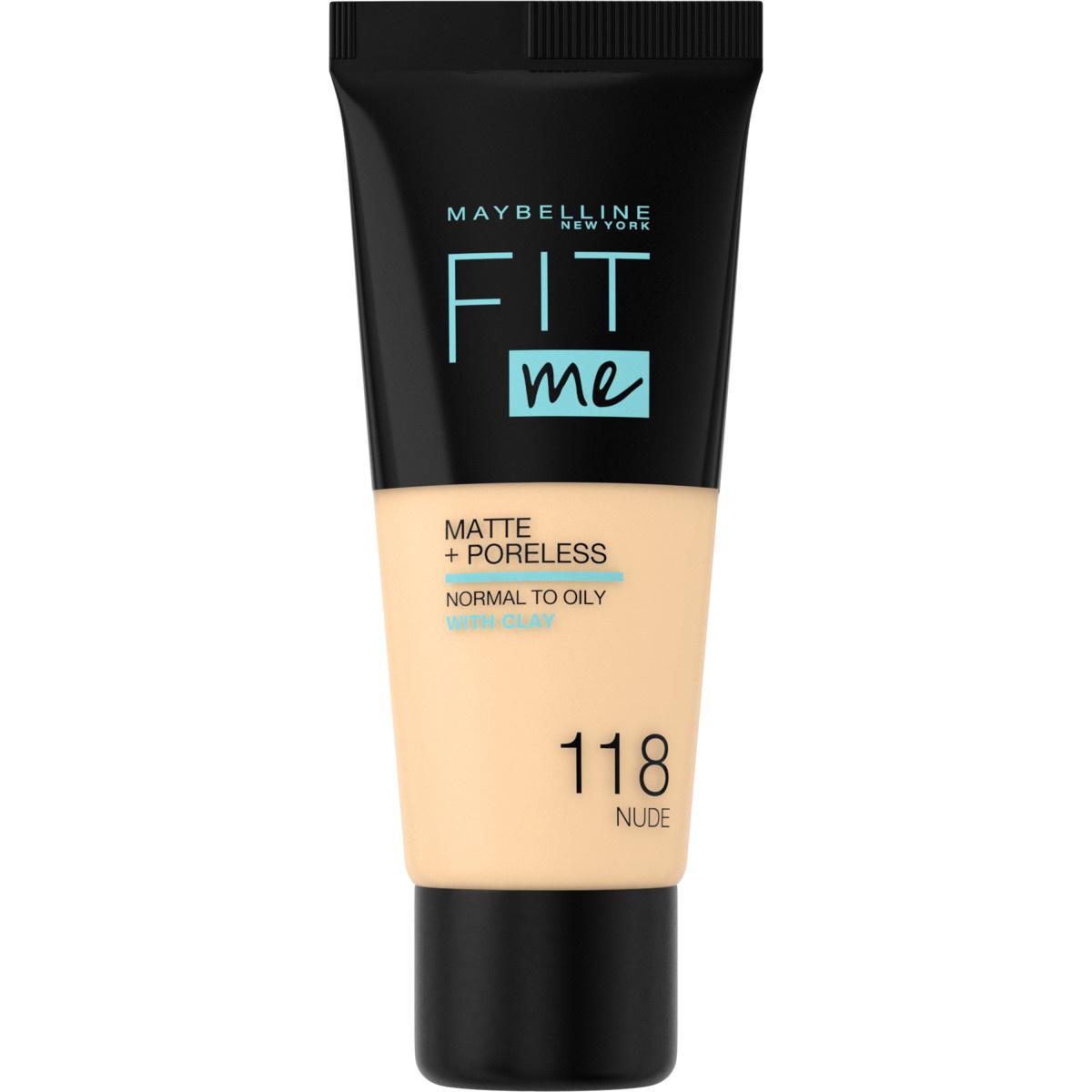 Maybelline Fit Me Matte + Poreless Liquid Foundation: Natural Matte Finish, Minimizes Pores &amp; Controls Oil (118 Nude) Maybelline Fit Me Matte Foundation: Poreless, Oil Control matte foundation, poreless foundation, Maybelline Fit Me, oil control foundation, foundation for oily skin, natural matte finish foundation, best foundation for pores, long lasting foundation, liquid foundation, matte finish, shine control, pore minimizing, even skin tone, seamless blending, natural look, makeup base, flawless complex
