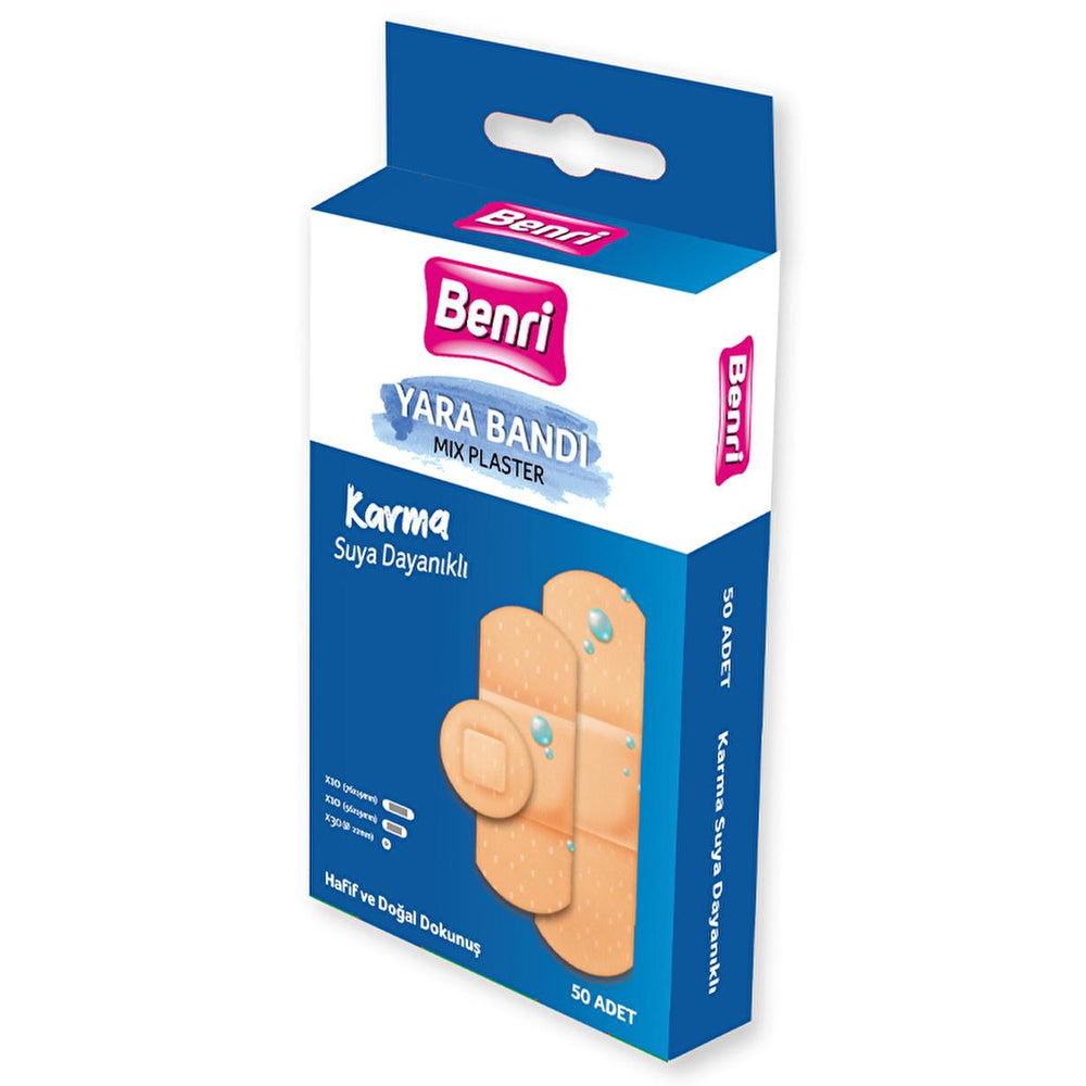 Benri Assorted Bandages 50 Count - Latex-Free, Breathable Wound Care for Minor Cuts & Scrapes - Hygiene Products